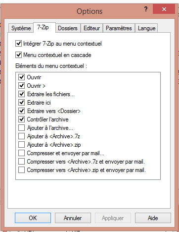 7zip parametres 7 zip
