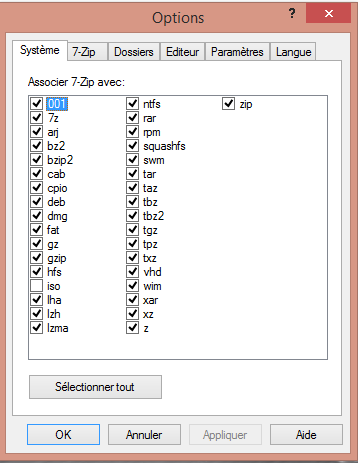 7zip parametres systeme